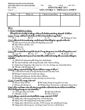 Kiểm tra học kỳ I môn Tin học 9 - Thời gian 45 phút - Trường THCS TT Long Thành